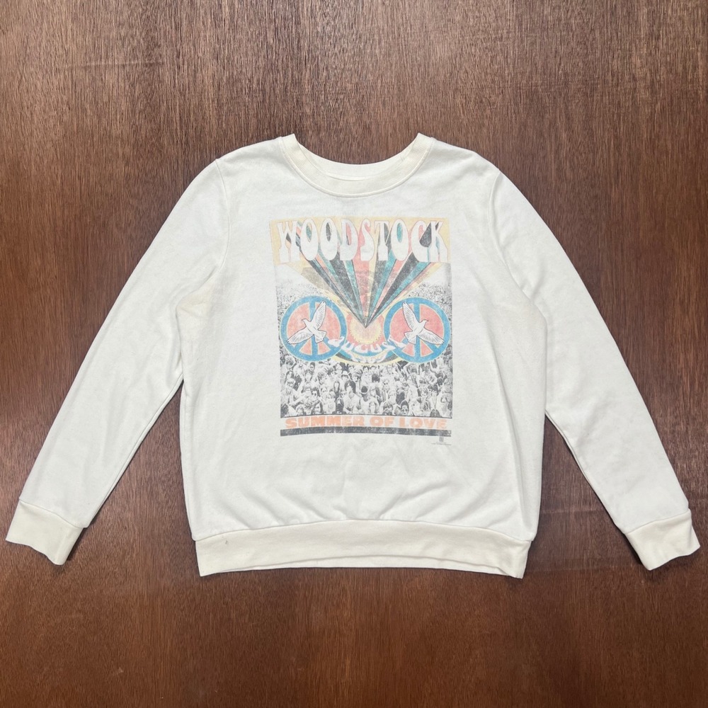 Woodstock Summer of Love 1969 Graphic Sweatshirt Cream Off-White Pullover